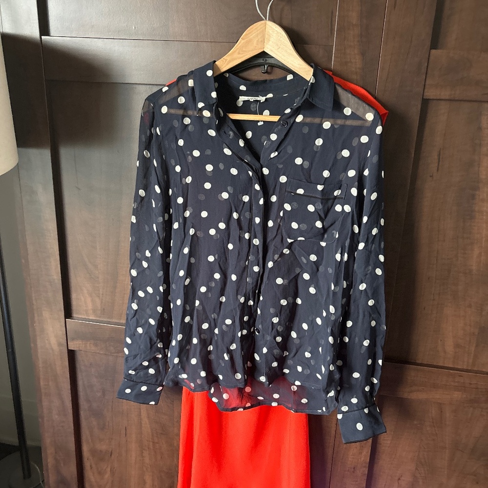 Ganni sheer polka dot blouse